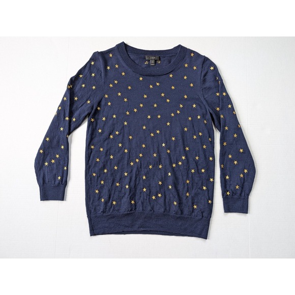 J.CREW Sweaters - J Crew Merino Wool Womens Sweater Medium Navy Blue Stars Long Sleeve
